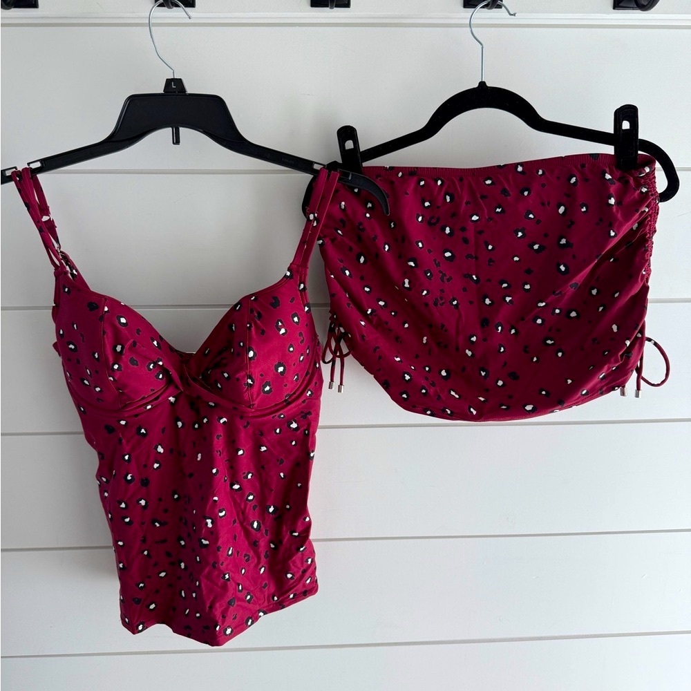 Women’s Magenta Leopard Print Tankini Top and Skirt Swim Set